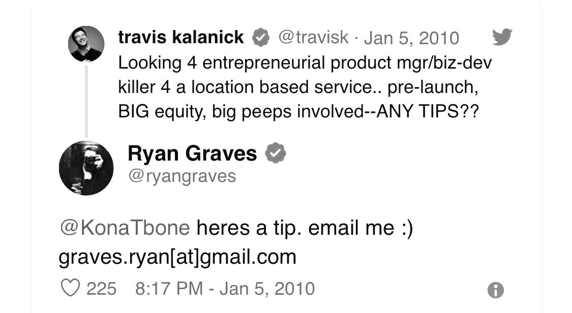 Ticker History 🗞 on X: "The Billion-Dollar Tweet How Ryan Graves landed a  job at one of the most prominent start-ups in the world and became a  billionaire just a few years