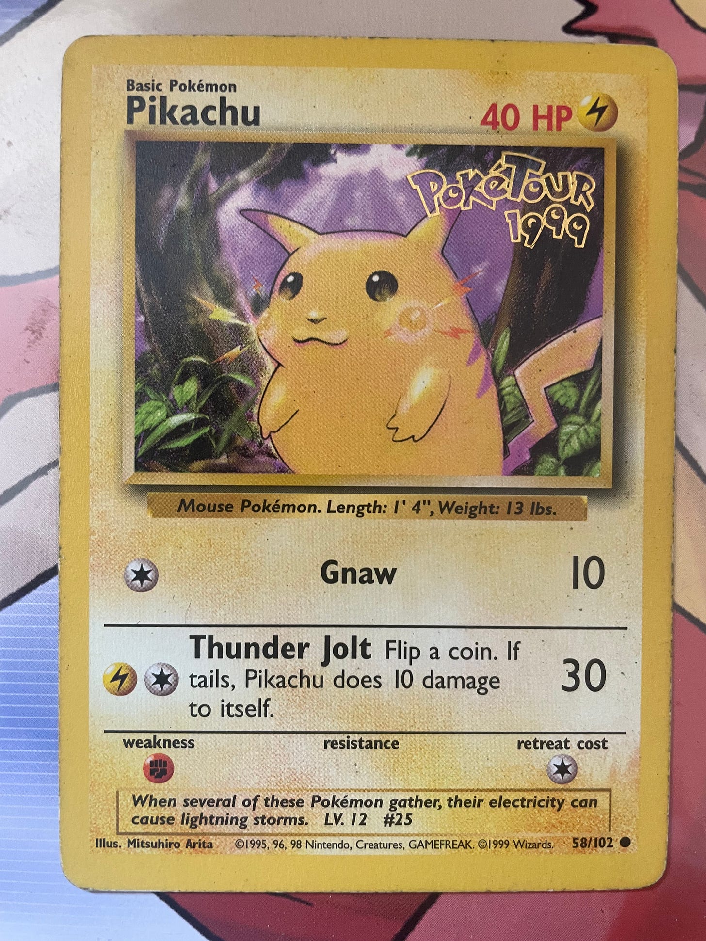 Tony's Base set Pikachu, with the PokéTour 1999 stamp