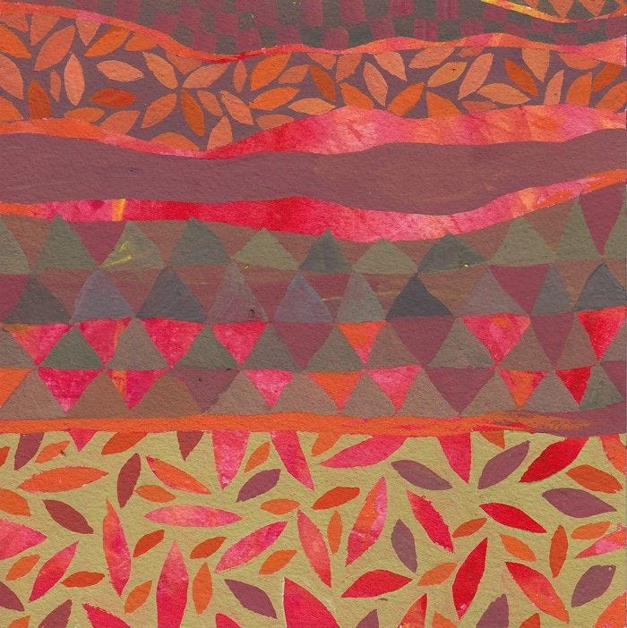 This may contain: an abstract painting with different colors and shapes