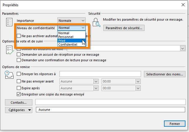 choisir le niveau de confidentialité mail