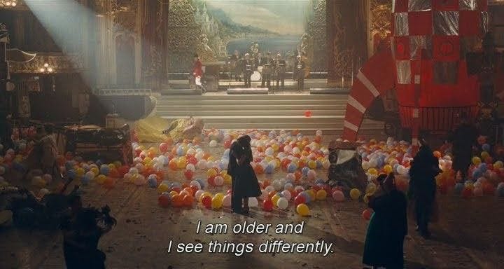 This may contain: a scene from the movie beauty and the beast with an image of a woman surrounded by balloons This may contain: a scene from the movie beauty and the beast with an image of a woman surrounded by balloons