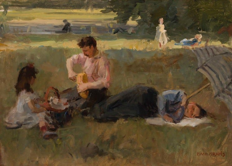 'Picnic in the Bois de Boulogne, Paris' - Olieverf op doek: Isaac Israëls