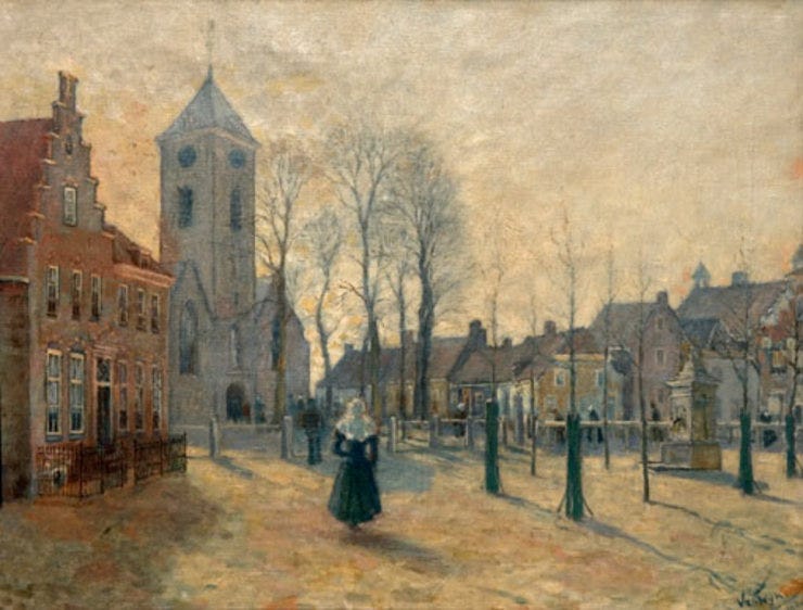 'Wilhelminaplein, Naaldwijk' - olieverf op doek: Anton van Teijn