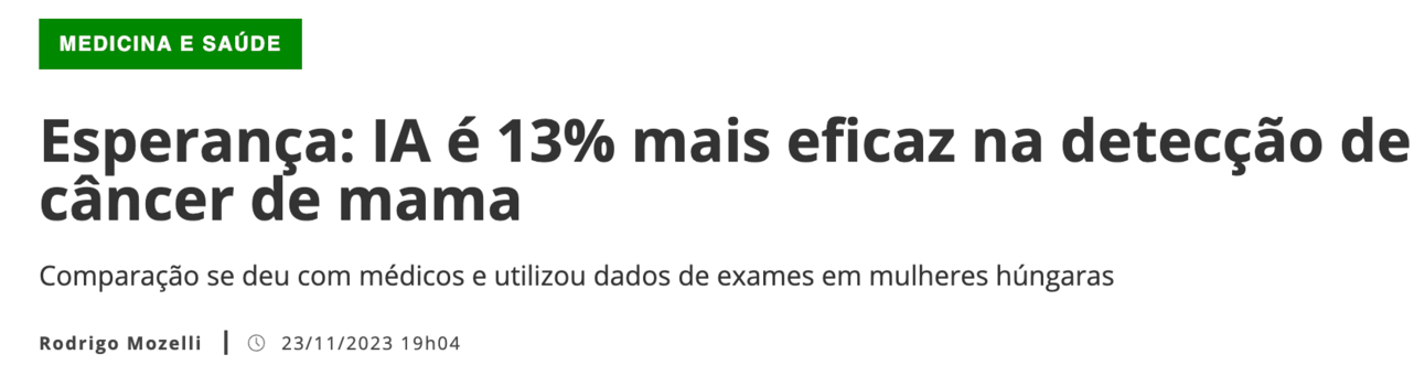 Esperança: IA é 13% mais eficaz na detecção de câncer de mama