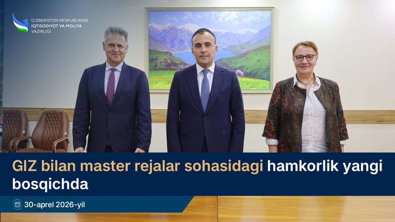 An agreement was signed with the German Agency for International Cooperation (GIZ) to attract a €9 million grant to strengthen green economic development in the regions of Uzbekistan based on master plans An agreement was signed with the German Agency for International Cooperation (GIZ) to attract a €9 million grant to strengthen green economic development in the regions of Uzbekistan based on master plans