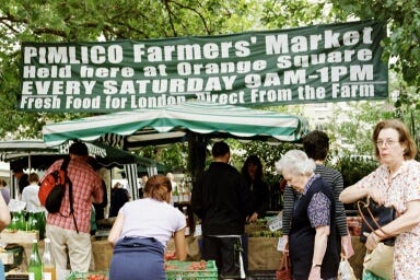 Opening day at Pimlico, Marylebone, Queens Park, Walthamstow, West Hampstead with Greg Wise and Phylida Law, and Parliament Hill farmers markets.