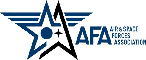 The image features the logo of the Air & Space Forces Association (AFA). The logo consists of a stylized blue star with three horizontal lines extending from the left and right, and a solid circle in the center. To the right of the star, the text "AFA" appears in large blue letters, with the words "AIR & SPACE FORCES ASSOCIATION" stacked and aligned to the right in smaller blue font. The image features the logo of the Air & Space Forces Association (AFA). The logo consists of a stylized blue star with three horizontal lines extending from the left and right, and a solid circle in the center. To the right of the star, the text "AFA" appears in large blue letters, with the words "AIR & SPACE FORCES ASSOCIATION" stacked and aligned to the right in smaller blue font.