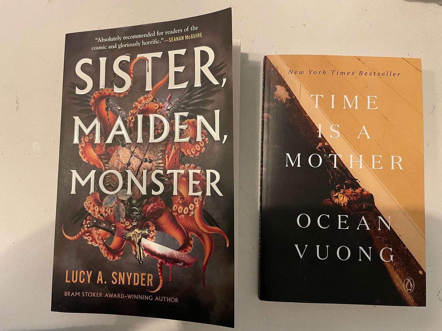 Sister, Maiden, Monster by Lucy A. Snyder and Time Is A Mother by Ocean Vuong
