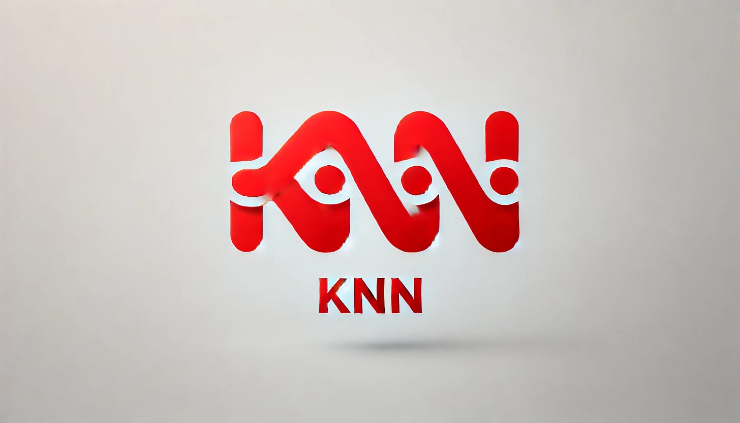A minimalist logo design inspired by the KNN logo, featuring bold, clean, red uppercase letters in a modern and simple connected style. The text should be crisp and clear, with a dynamic flow but no excessive curves or embellishments. The background should be pure white to emphasize the red text. The design should maintain a widescreen horizontal layout.