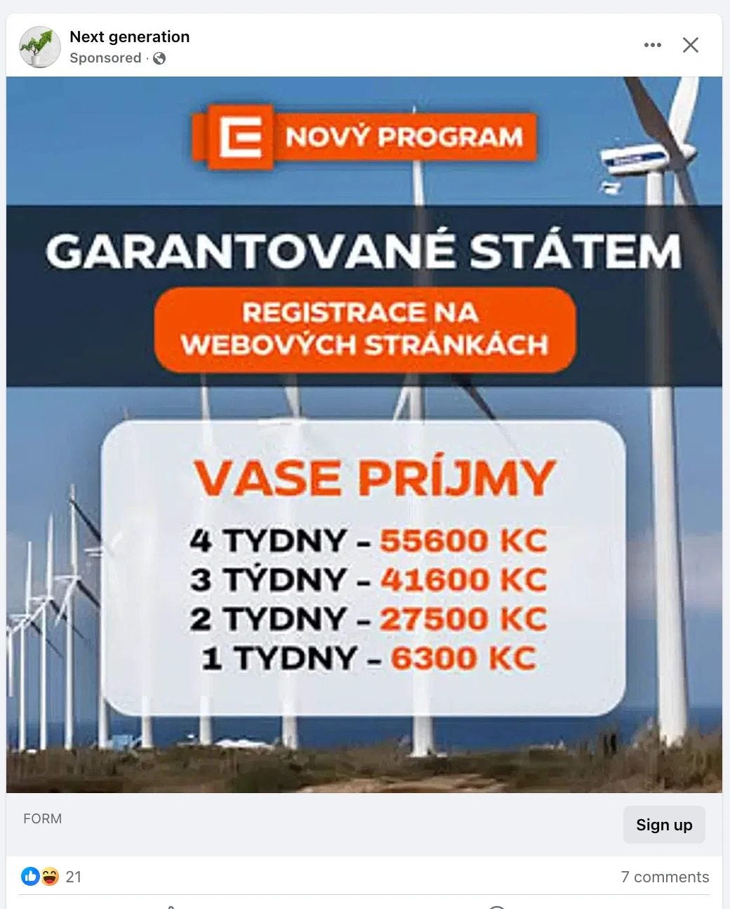 Příklad podvodné reklamy