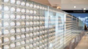 Photo of Yankees Museum baseball autograph wall display. Photo of Yankees Museum baseball autograph wall display.