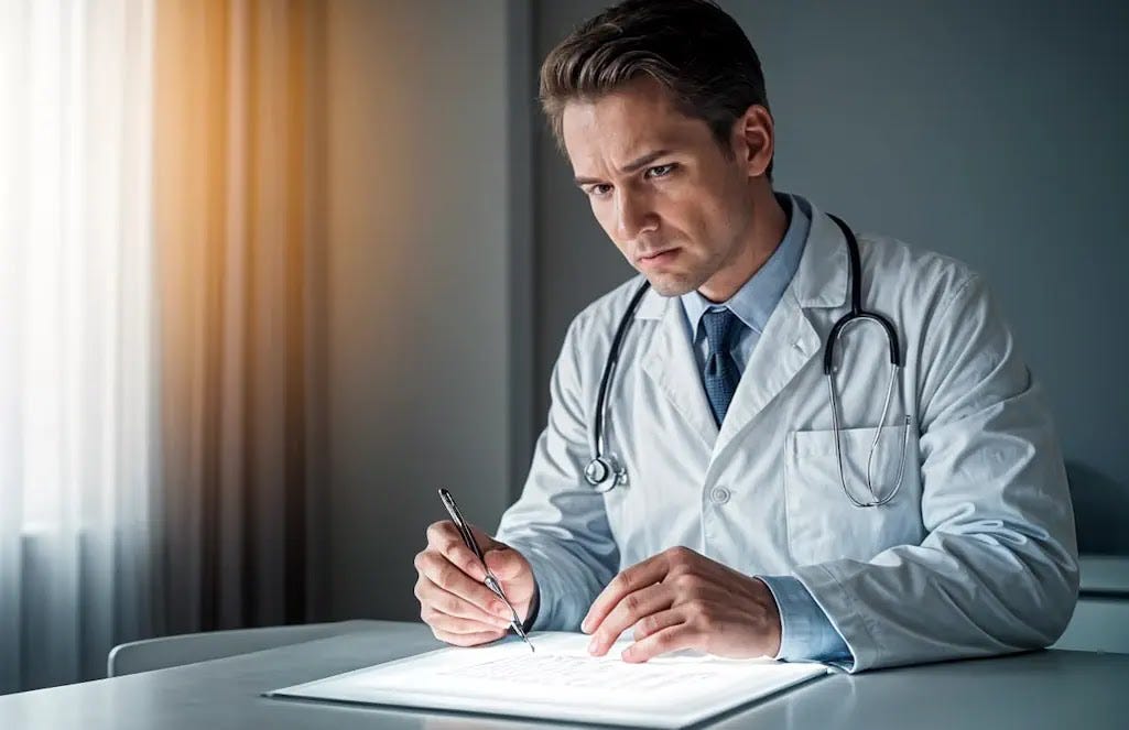 Antibiotic Apocalypse: A concerned doctor! A doctor meticulously analyzes an X-ray, their expression betraying a profound sense of concern.