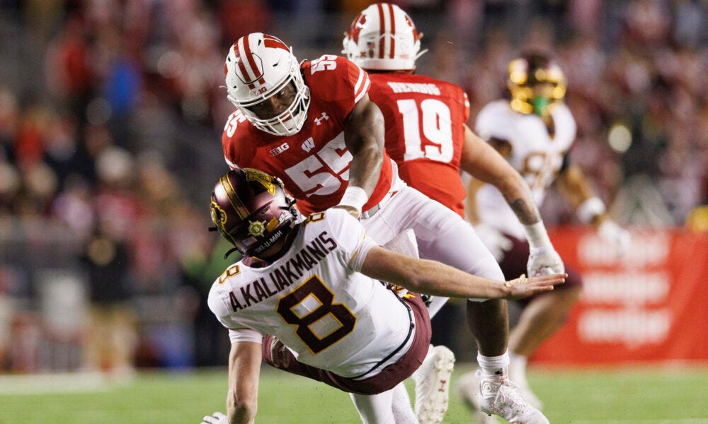 Wisconsin Badgers inside linebacker Maema Njongmeta