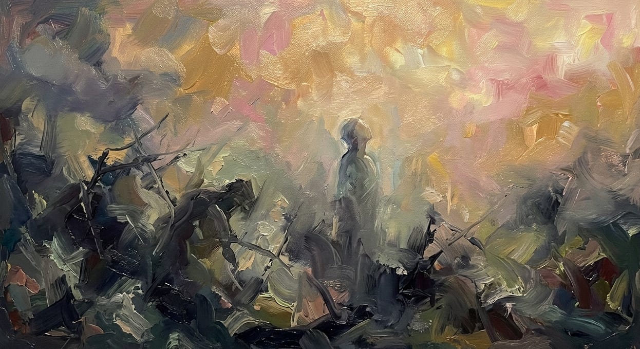 Golden light breaking through darkness, representing meaning in suffering Golden light breaking through darkness, representing meaning in suffering