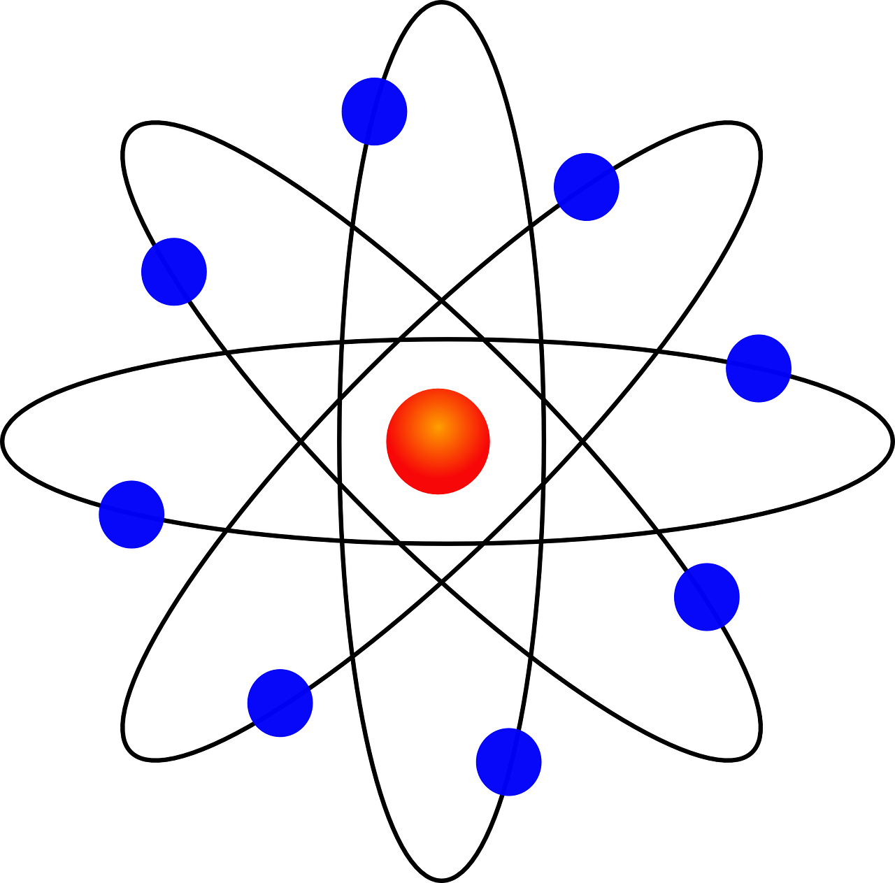 The classical view of an atom, proven to be incorrect a long time ago. The nucleus, in red, is made up of protons and neutrons, which in turn are made out of quarks. The classical view of an atom, proven to be incorrect a long time ago. The nucleus, in red, is made up of protons and neutrons, which in turn are made out of quarks.