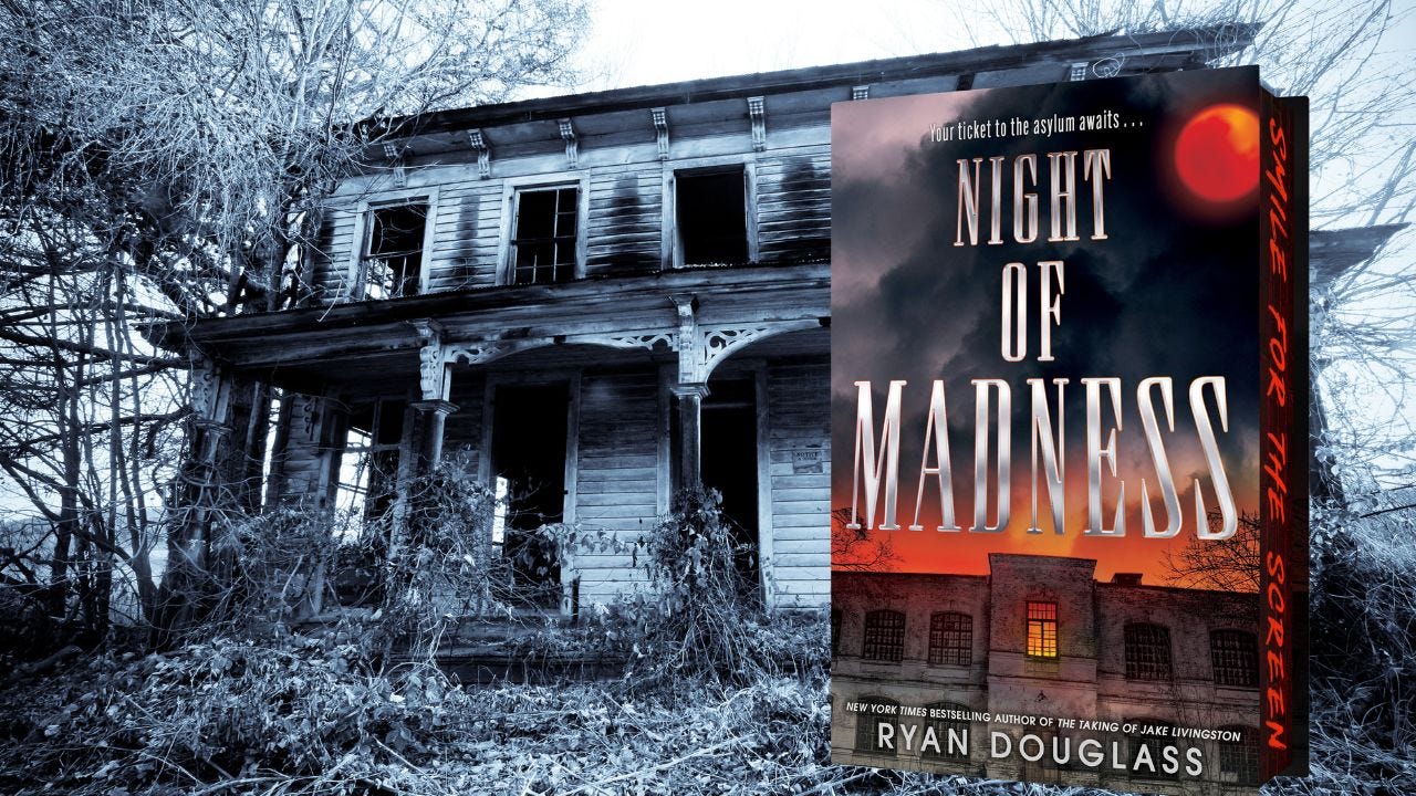 Night of Madness by Ryan Douglass in front of a creepy building
