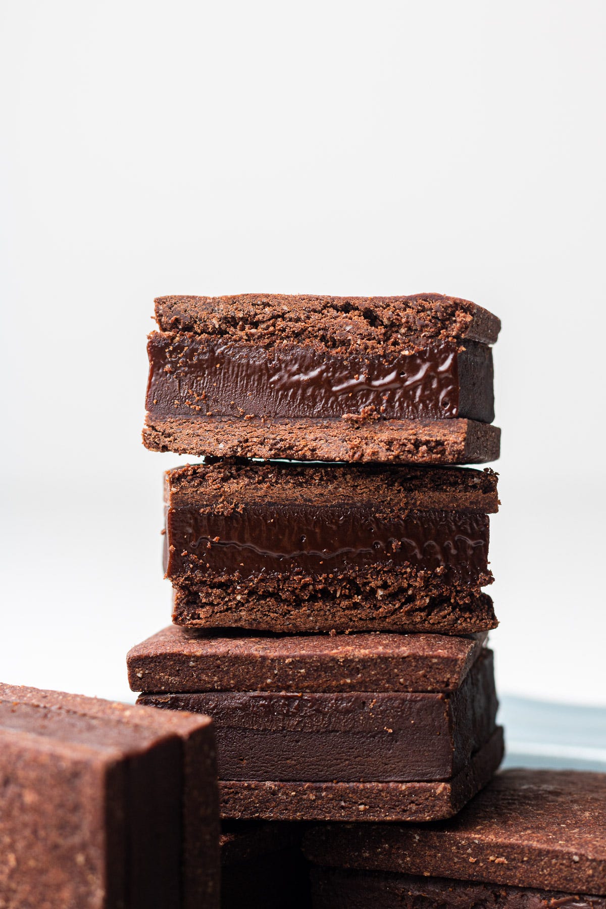 nama choco sandwich cookies in a blue plate