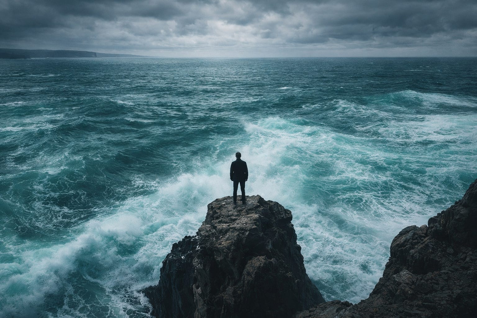 Unmoved by the storm, yet fully surrounded by it, a quiet strength holds its ground.