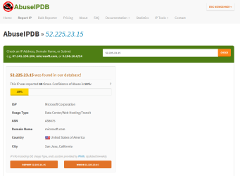 AbuseIP report on Microsoft address