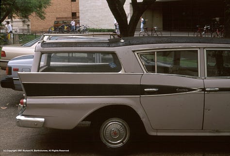 Professor Wing's car parked on the University of Texas campus. (Collection: photographer, Copyright © 1989 Richard Bartholomew All Rights Reserved)