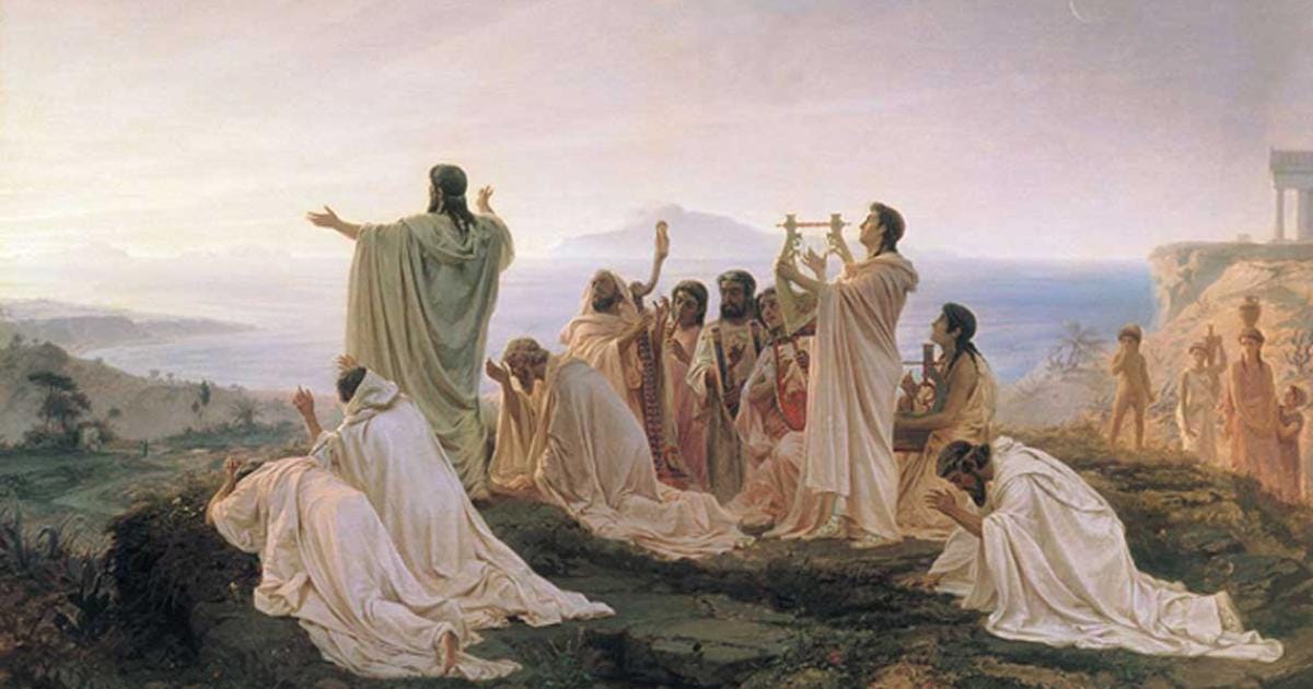 Pythagoreans Celebrate the Sunrise by Fyodor Bronnikov (1869)