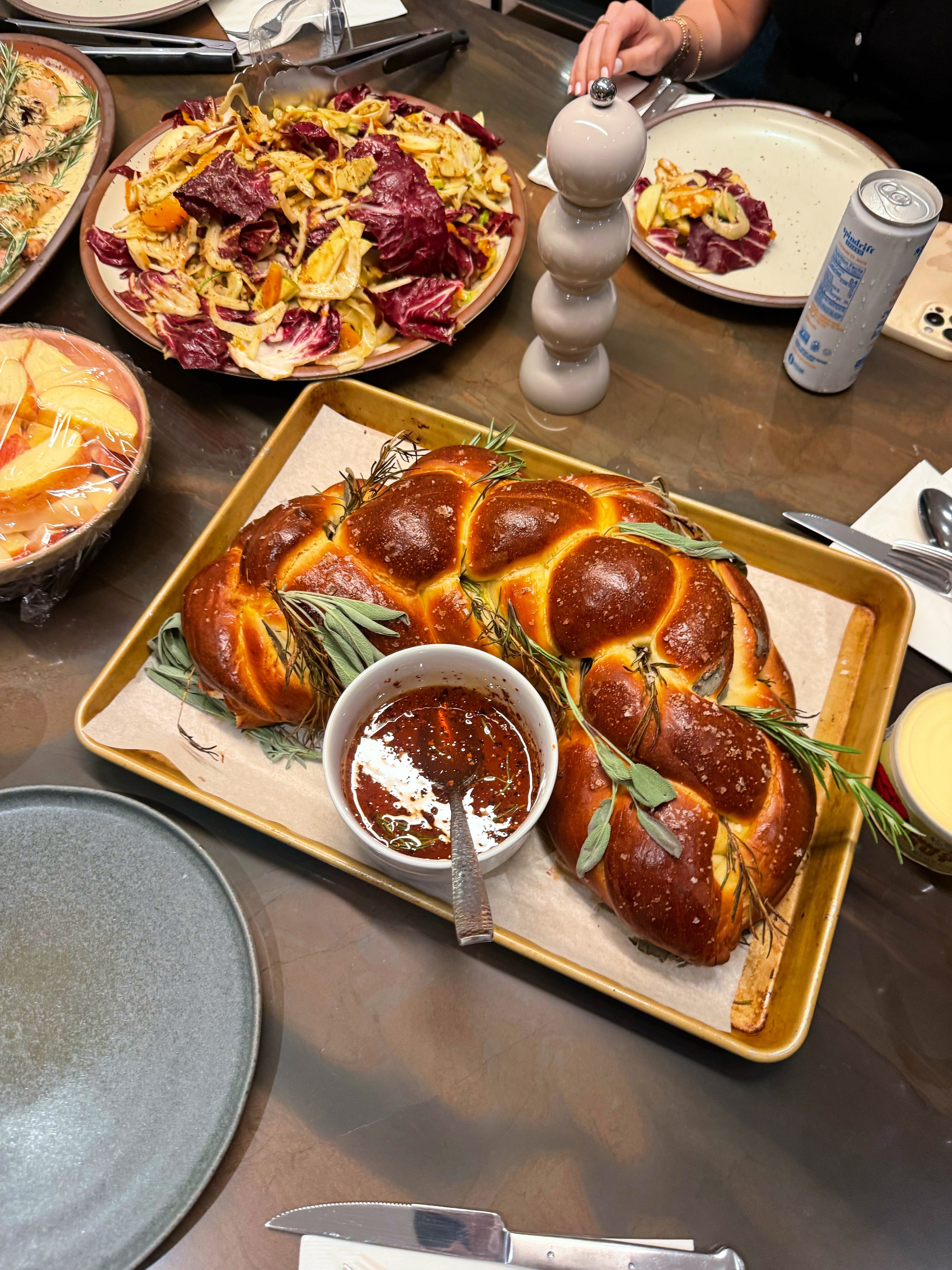 dinner party: mint pomegranate lamb chops, tarragon chicken, challah