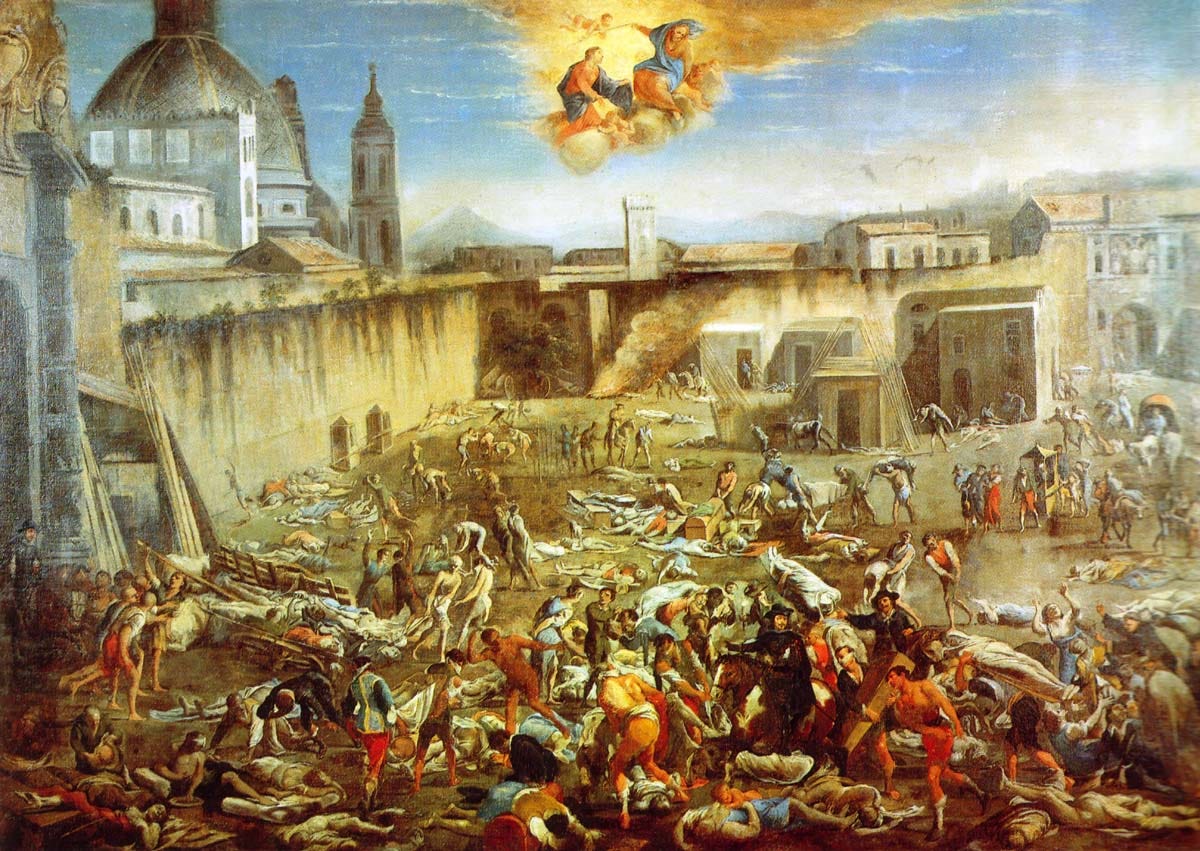 A city square carpeted with plague bodies, Naples A city square carpeted with plague bodies, Naples