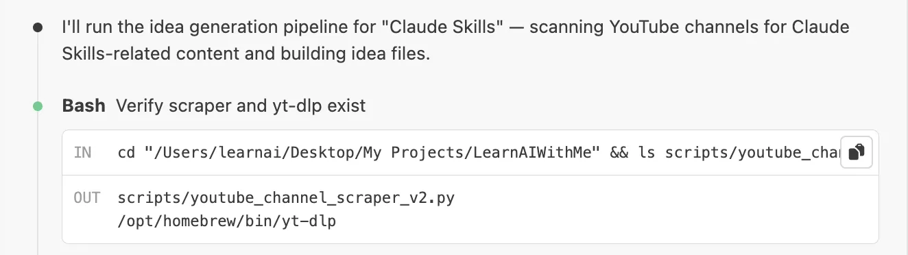 Claude Code terminal output verifying the yt-dlp scraper before pulling YouTube video titles for free Claude Code terminal output verifying the yt-dlp scraper before pulling YouTube video titles for free