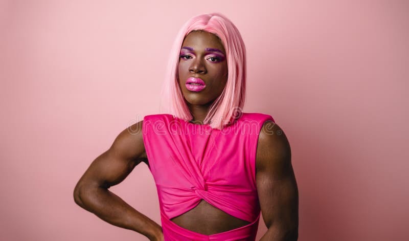 Muscular Black Transgender Model Wearing Pink Dress Stock Photo - Image of  personality, indoors: 298062590