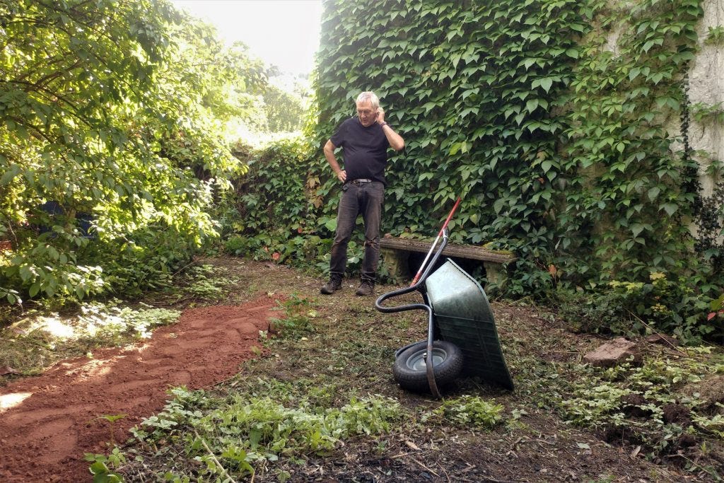 Path laying at Veddw garden copyright Anne Wareham