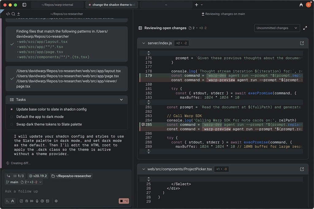 A preview of a working project in Warp. Image from Warp.dev