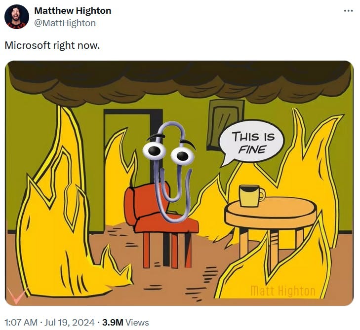 CrowdStrike meme mashup with the 'this is fine' meme. CrowdStrike meme mashup with the 'this is fine' meme.