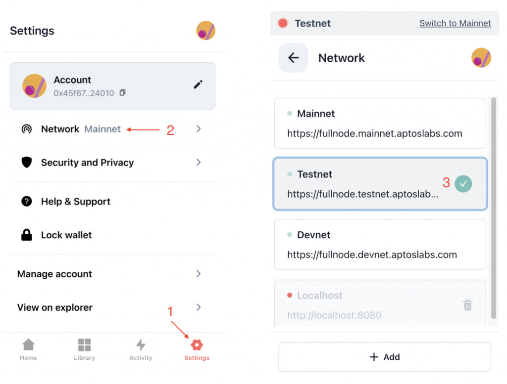 MetaMask module adding the Aptos Testnet