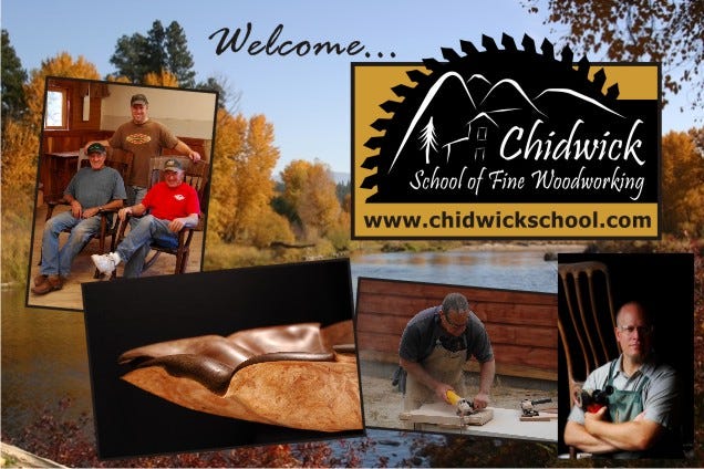 a compiliation of images from a woodworking class, plus the logo described a compiliation of images from a woodworking class, plus the logo described