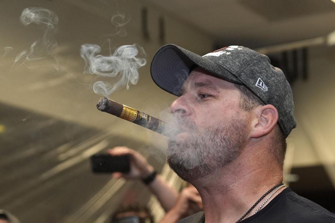 Guardians manager Stephen Vogt celebrates winning the American League  Central with his team on Saturday night in St. Louis. | Sandusky Register