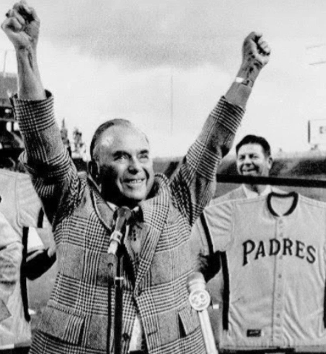 Ray Kroc waves triumphantly to the crowd on the night of the Padres' home opener. Ray Kroc waves triumphantly to the crowd on the night of the Padres' home opener.
