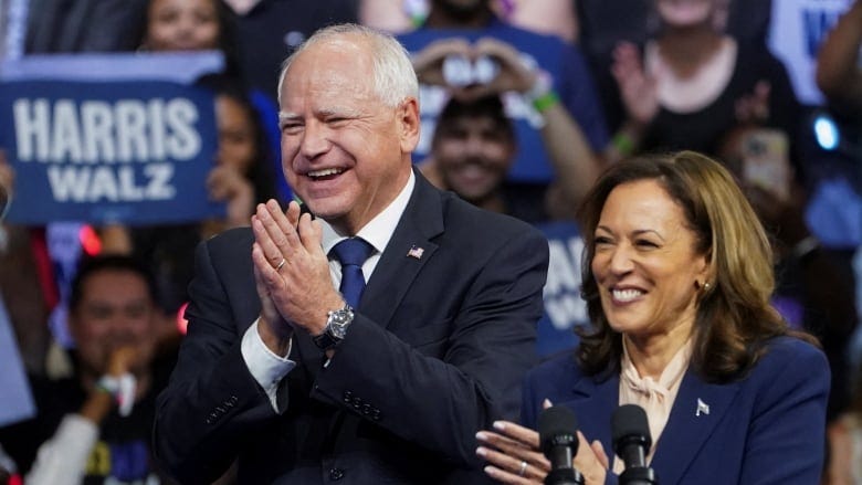 Kamala Harris introduces new VP pick Tim Walz to roars of approval at  Philadelphia rally | CBC News