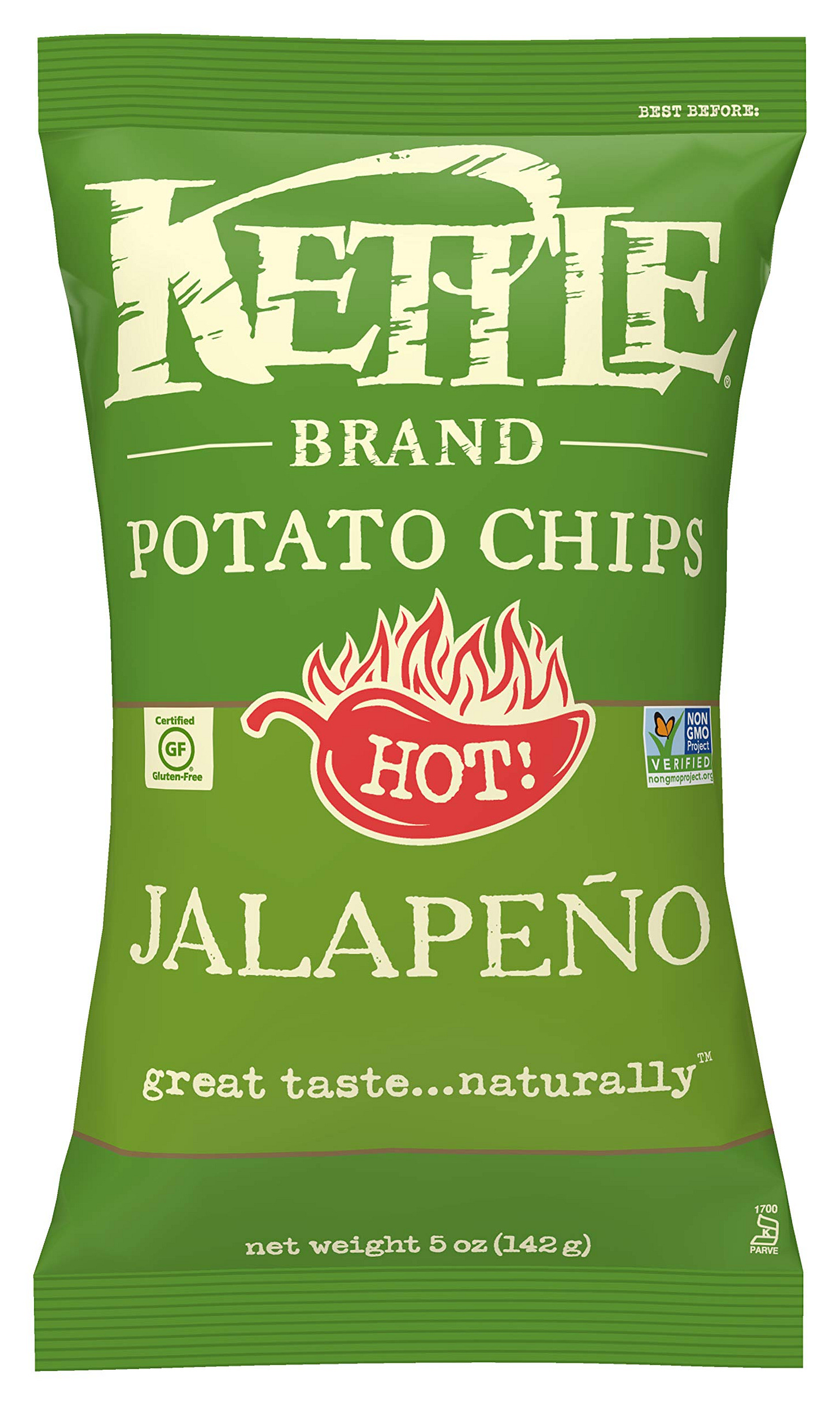 Kettle Brand Potato Chips, Jalapeno, 5 Ounce Bags (Pack of 15)