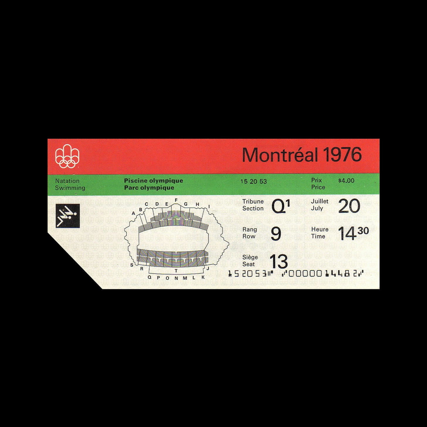 Ticket design, Montreal Olympics 1976, Georges Huel