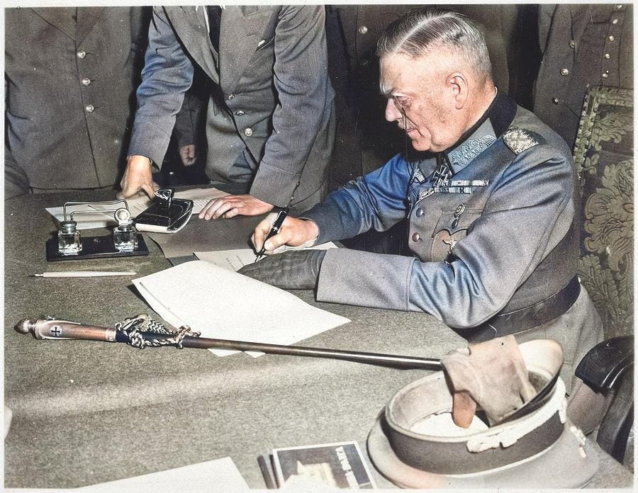 Field Marshall Wilhelm Keitel signs the final surrender terms, Victory in  Europe colorized by Ahmet Painting by Celestial Images - Fine Art America
