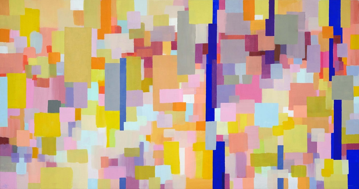 Samia Halaby, Speeding by, 2016, Acrylic on canvas, 96.5 x 182 cm Samia Halaby, Speeding by, 2016, Acrylic on canvas, 96.5 x 182 cm