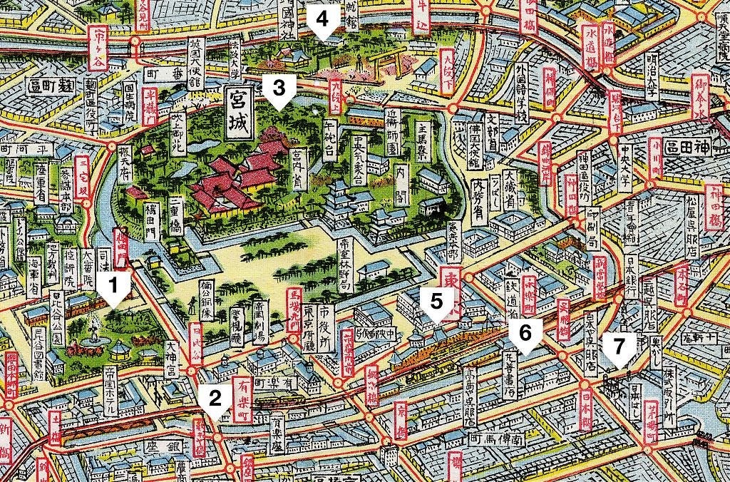 Early 1920s map of the area around Tokyo Station Early 1920s map of the area around Tokyo Station