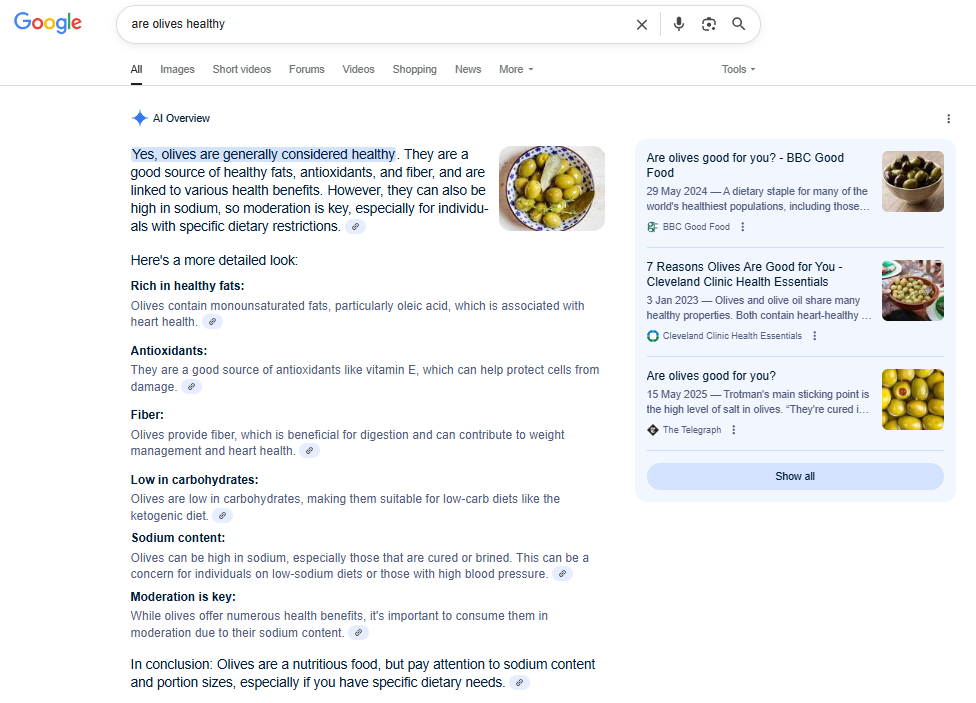 AIO for 'are olvies healthy' AIO for 'are olvies healthy'