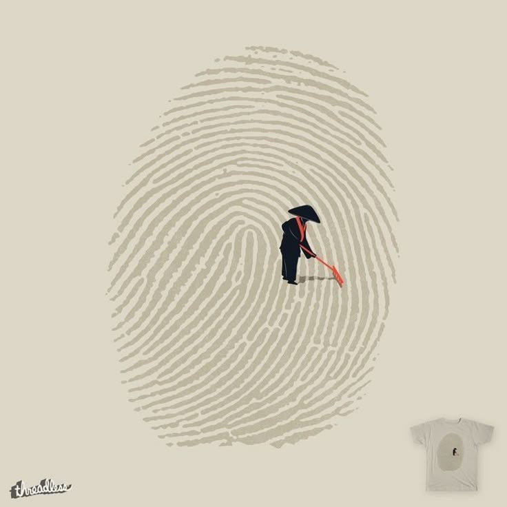 This may contain: a person with an umbrella standing in front of a fingerprint