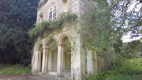 Three photos of the ornate Bath House at Corsham Court. The bath looks deep. Images: Roland's Travels
