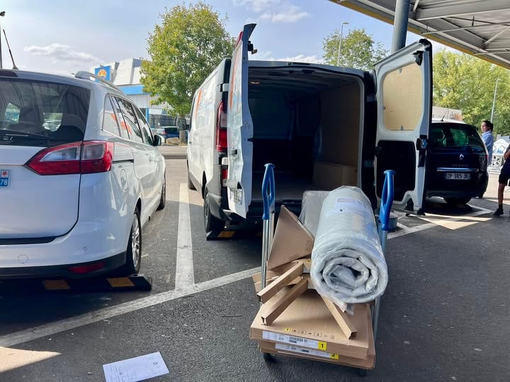 May be an image of 3 people, van and text