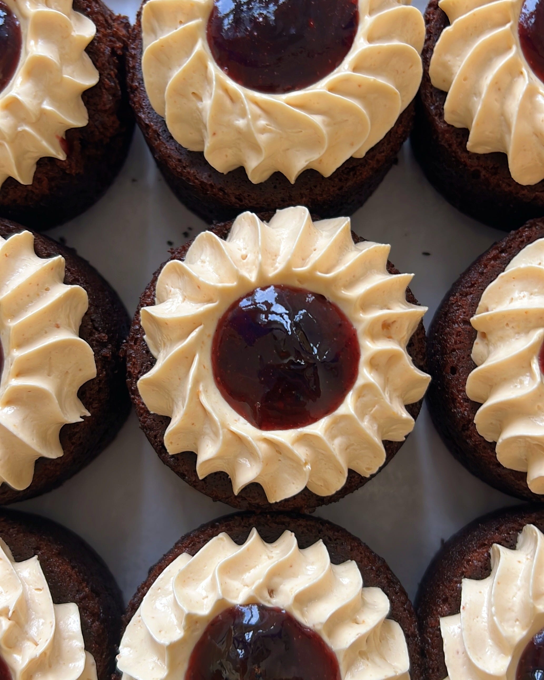 Chocolate Mini Cakes with Peanut Butter SMCB and Tuttifrutti Jam