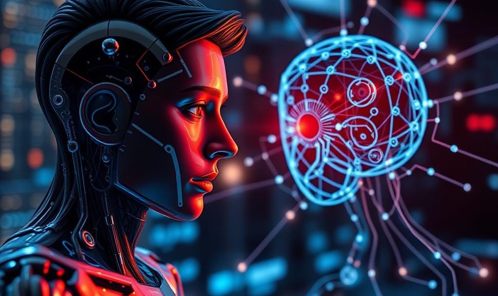 a robot looking at another robot.