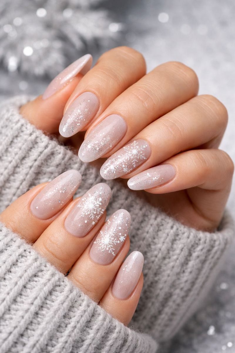 Glitter snowflake winter nails