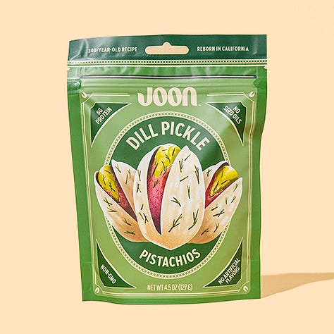 Joon pistachios in three flavors: original, salt & pepper, and dill. Available in Purple Carrot's Grocery.